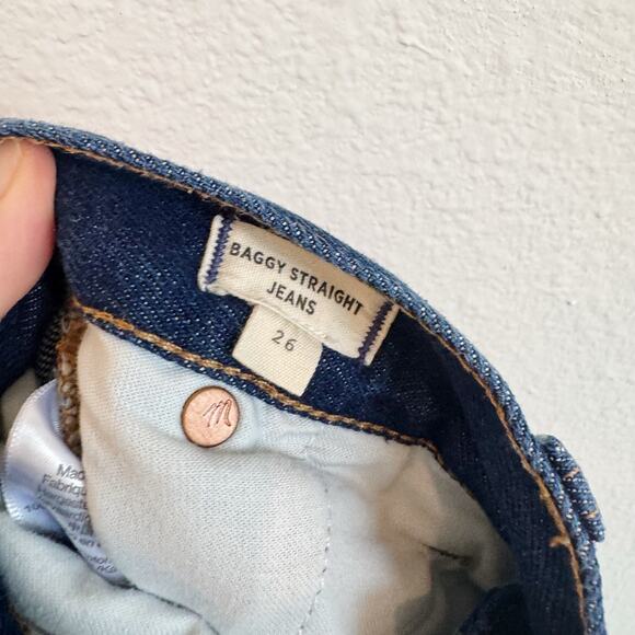 Madewell The Baggy Straight Jeans Woodham Dark Wash Pleated Loose Fit Size 26 - Picture 5 of 8